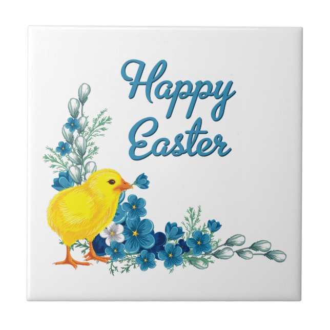 Happy Oaster mit einem Baby Chick Fliese (Vorderseite)