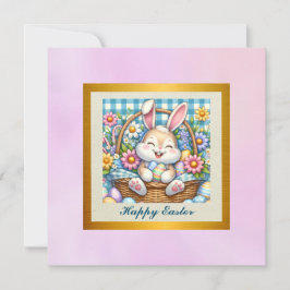 Happy Oaster mit Niedlichem Hasen, Eiern und Blume Einladung