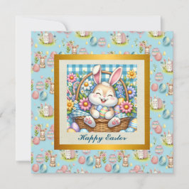 Happy Oaster mit Niedlichem Hasen, Eiern und Blume Einladung