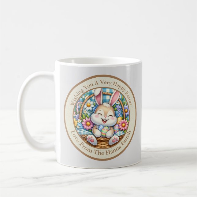 Happy Oaster mit Niedlichem Hasen, Eiern und Blume Kaffeetasse (Links)