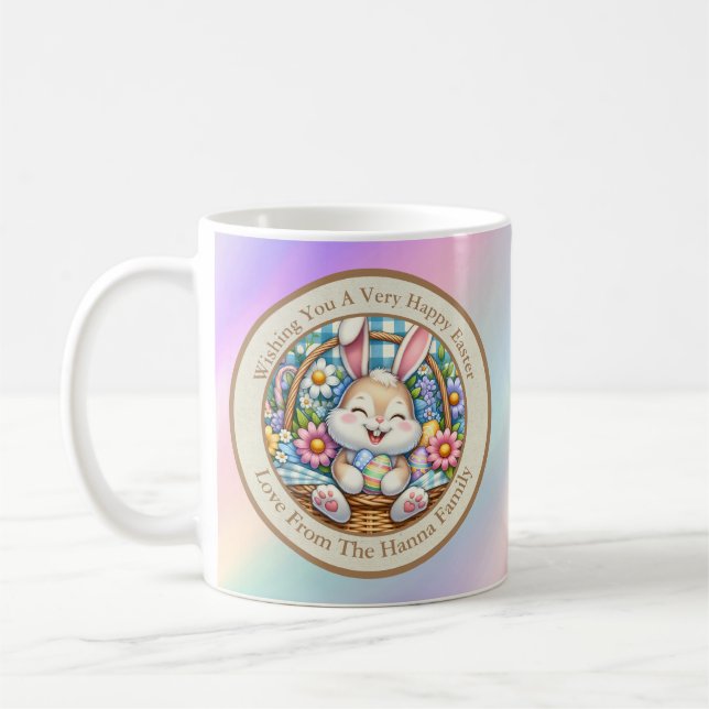 Happy Oaster mit Niedlichem Hasen, Eiern und Blume Kaffeetasse (Links)