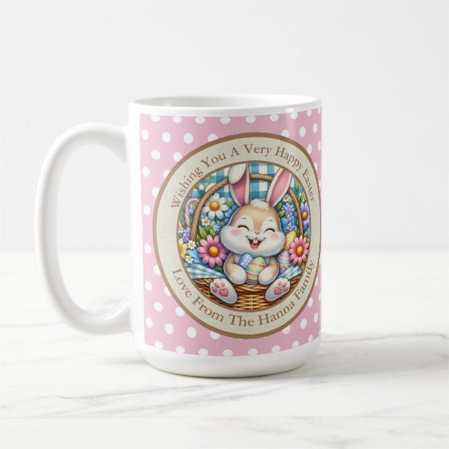 Happy Oaster mit Niedlichem Hasen, Eiern und Blume Kaffeetasse (Links)