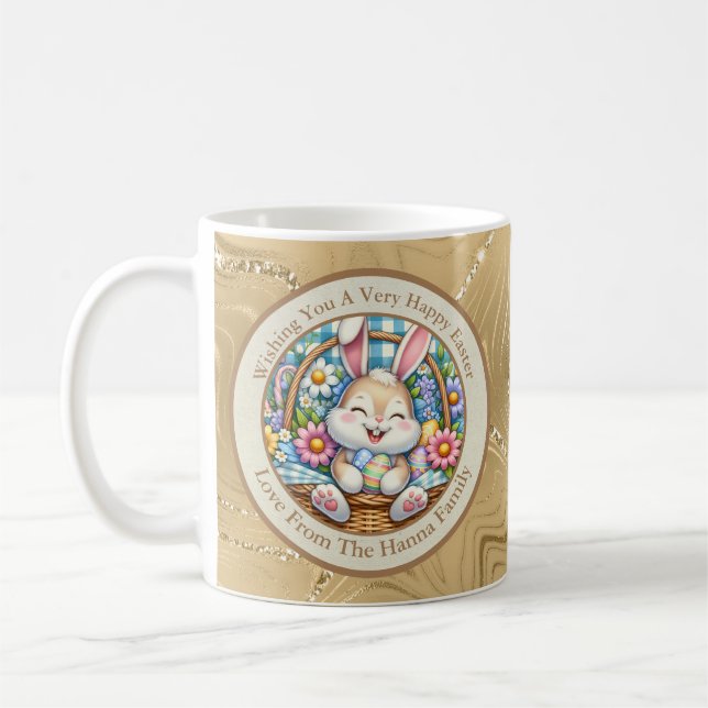 Happy Oaster mit Niedlichem Hasen, Eiern und Blume Kaffeetasse (Links)