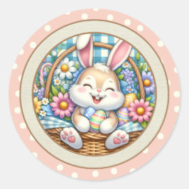 Happy Oaster mit Niedlichem Hasen, Eiern und Blume Runder Aufkleber