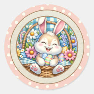 Happy Oaster mit Niedlichem Hasen, Eiern und Blume Runder Aufkleber