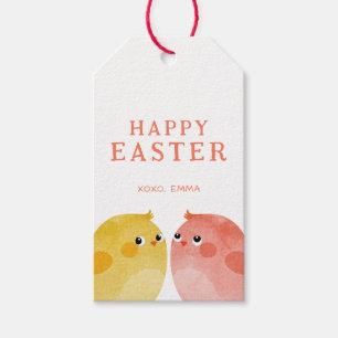 Happy Oaster mit zwei Hühnern in Gelb und Rosa Geschenkanhänger