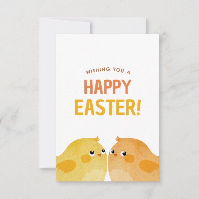 Happy Oaster mit zwei kleinen Wasserfarben-Küken Einladung (Vorderseite)