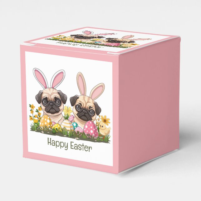 Happy Oaster Mops Hunde Bunny Ears Geschenkschachtel (Vorderseite)