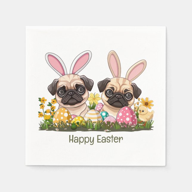 Happy Oaster Mops Hunde Bunny Ears Serviette (Vorderseite)