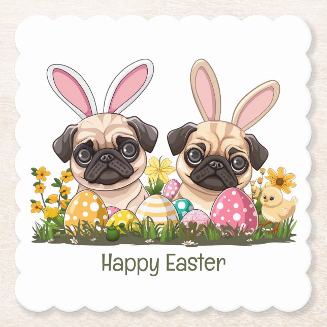 Happy Oaster Mops Hunde Bunny Ears Untersetzer (Vorderseite)