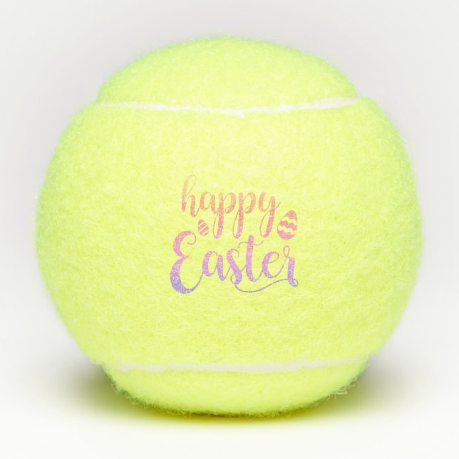 Happy Oaster Multi-farbige Ostereier Typografie Tennisbälle (Vorderseite)