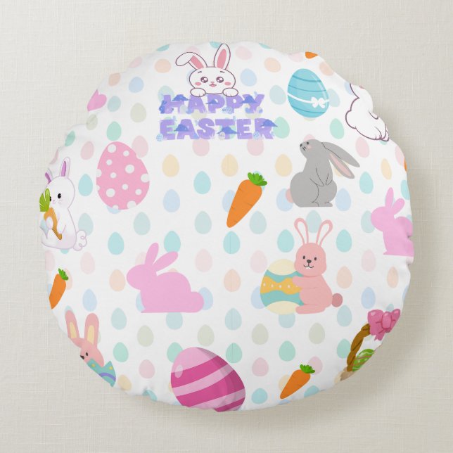 Happy Oaster Muster Rundes Kissen (Vorderseite)