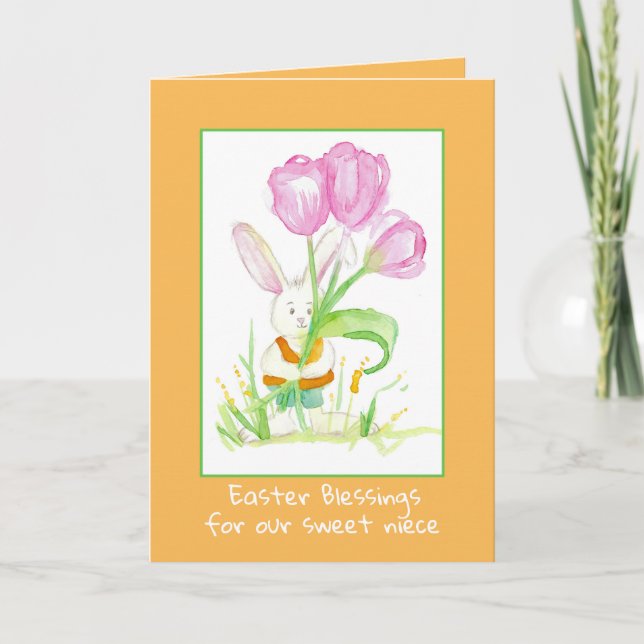 Happy Oaster Niece Rabbit Tulip Blume Karte (Vorderseite)