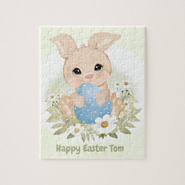 Happy Oaster Niedlich Bunny Blue Egg Personalisier (Vertikal)