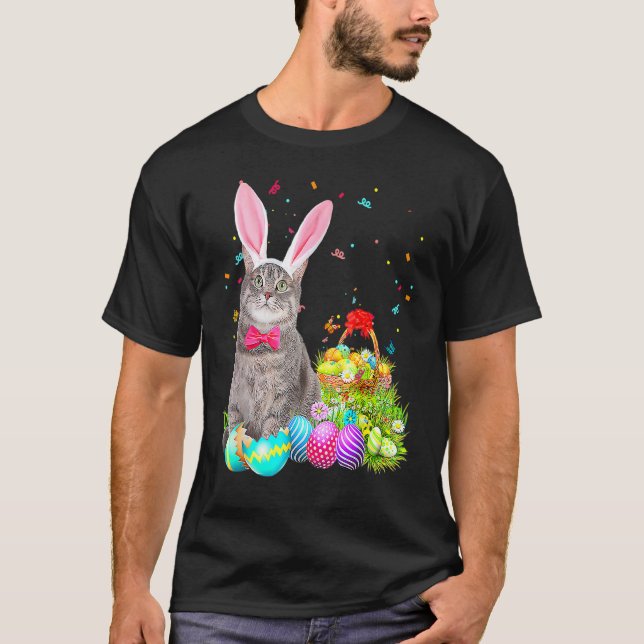 Happy Oaster Niedlich Bunny Cat Eggs Basket Männer T-Shirt (Vorderseite)