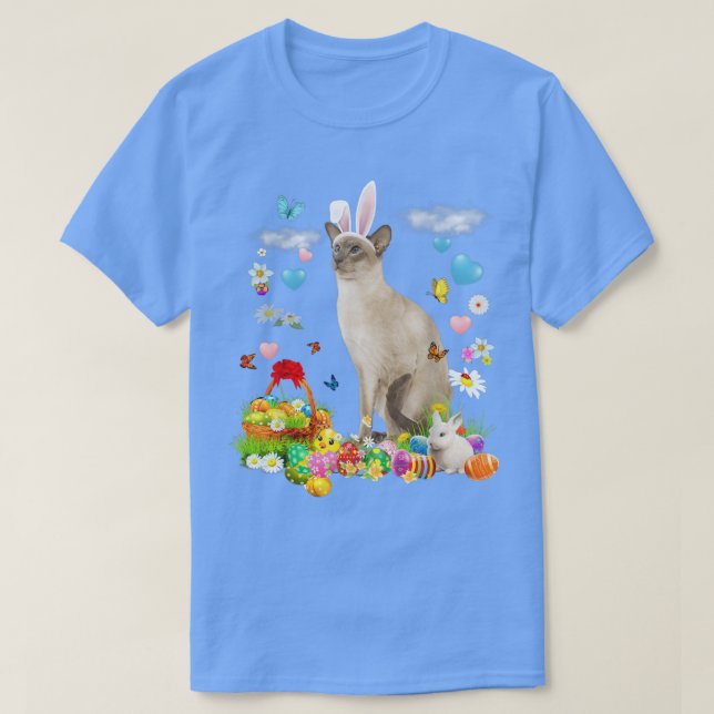 Happy Oaster Niedlich Bunny Cat Tonkinese Eggs Bas T-Shirt (Design vorne)