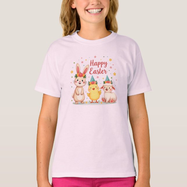 Happy Oaster Niedlich Bunny Chick Lamb T - Shirt (Vorderseite)