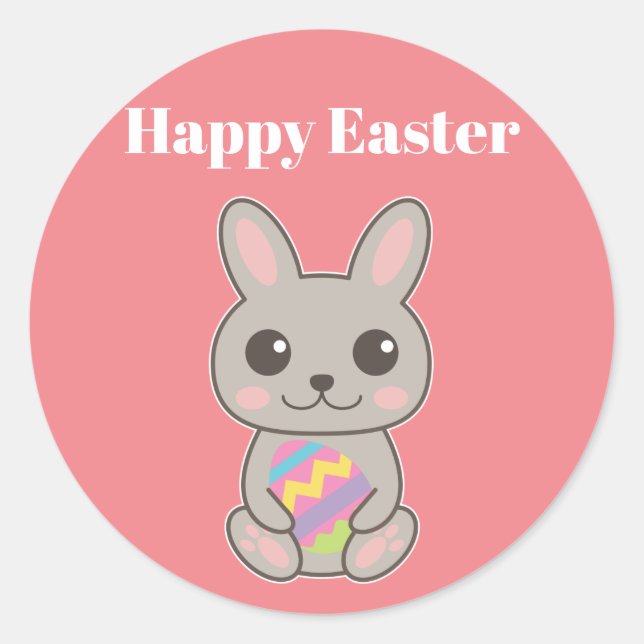 Happy Oaster Niedlich Bunny Classic Round Sticker (Vorderseite)