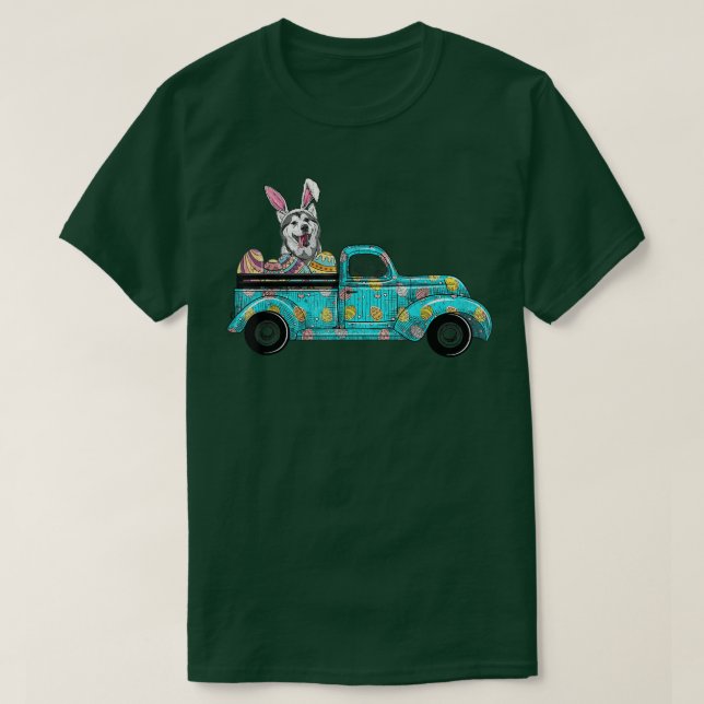 Happy Oaster Niedlich Bunny Dog Husky Eggs Alter L T-Shirt (Design vorne)