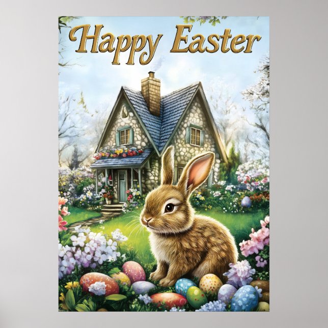 Happy Oaster Niedlich Bunny Egg Poster (Vorne)