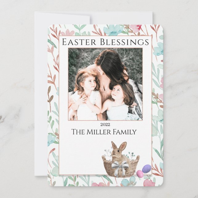 Happy Oaster Niedlich Bunny Floral Foto Postkarte (Vorderseite)