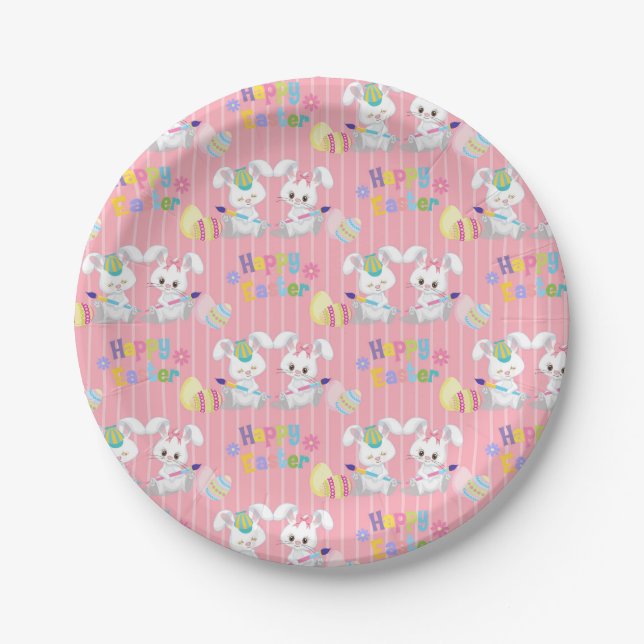 Happy Oaster Niedlich Bunny Kanbits Malereieier Pappteller (Vorderseite)