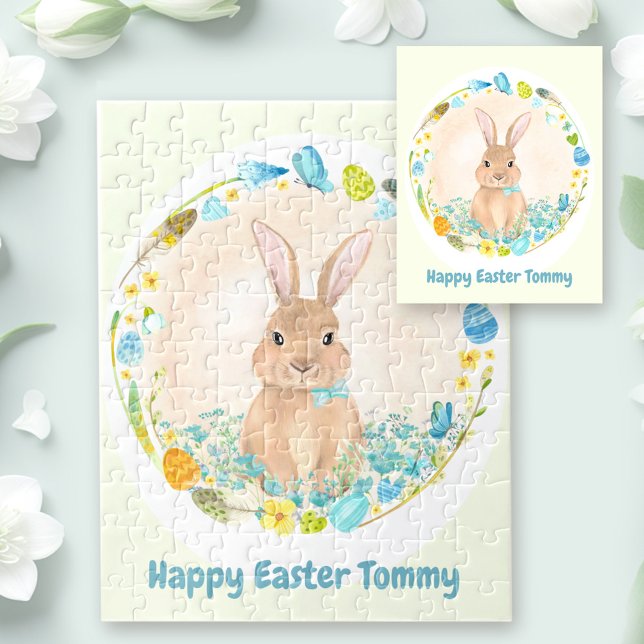 Happy Oaster Niedlich Bunny personalisiert (Happy Easter Cute Bunny personalized Jigsaw Puzzle)