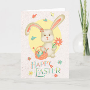 Happy Oaster Niedlich Bunny Personalisiert Floral  Feiertagskarte