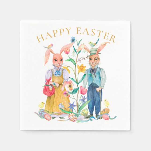 Happy Oaster Niedlich Bunny Rabbits Frühlingsblume Serviette (Vorderseite)