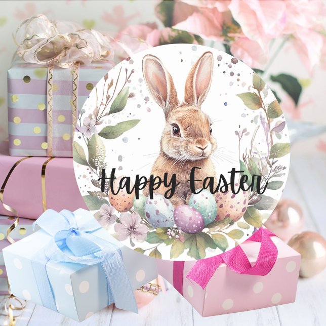Happy Oaster Niedlich Bunny Runder Aufkleber (Happy Easter Cute Bunny Classic Round Sticker Mockup 1)