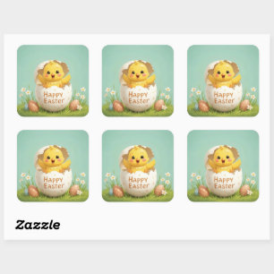 Happy Oaster Niedlich Chick in Egg Pastel Spring Quadratischer Aufkleber