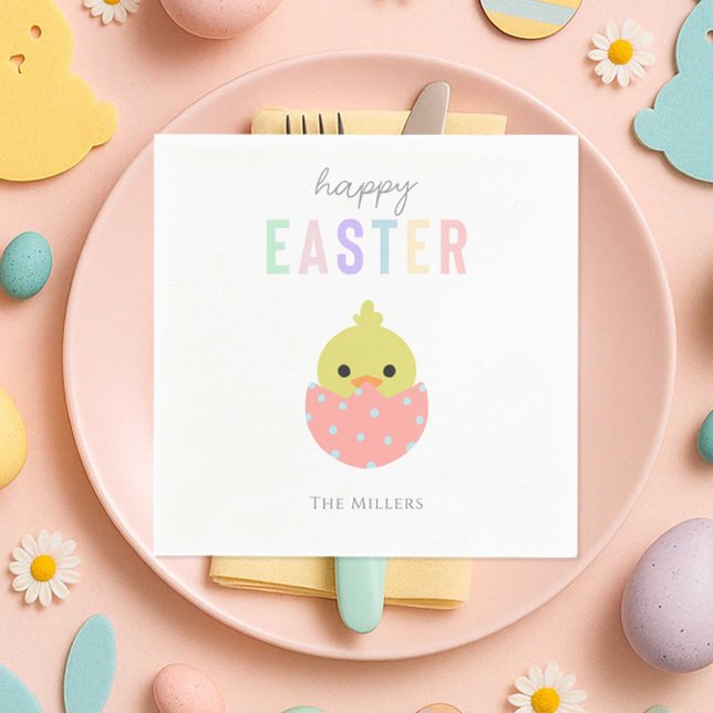 Happy Oaster Niedlich Chick Peep Pastel Typografie Serviette (Von Creator hochgeladen)