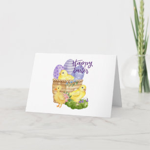 Happy Oaster Niedlich Chicks and Ostereier Basket Karte