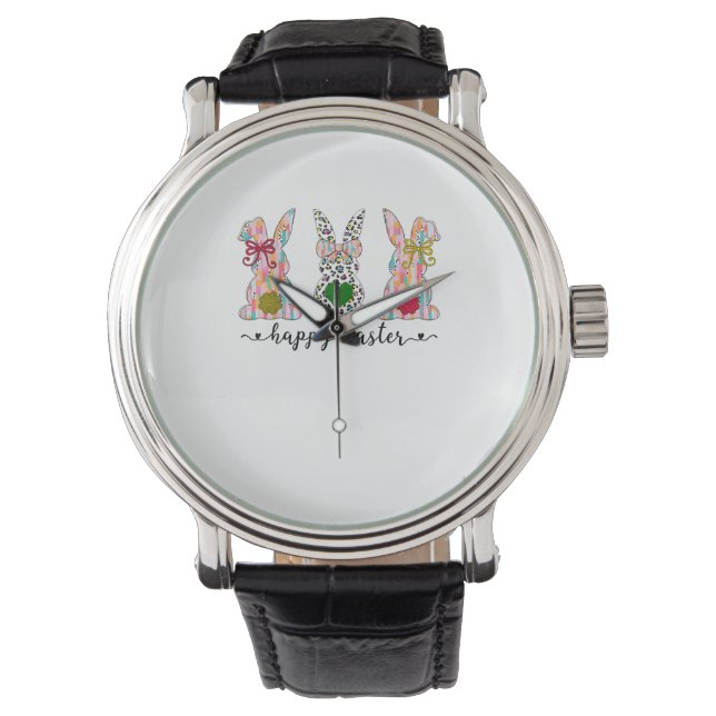 Happy Oaster Niedlich Coquette Osterfest Bunny Rab Armbanduhr (Vorderseite)