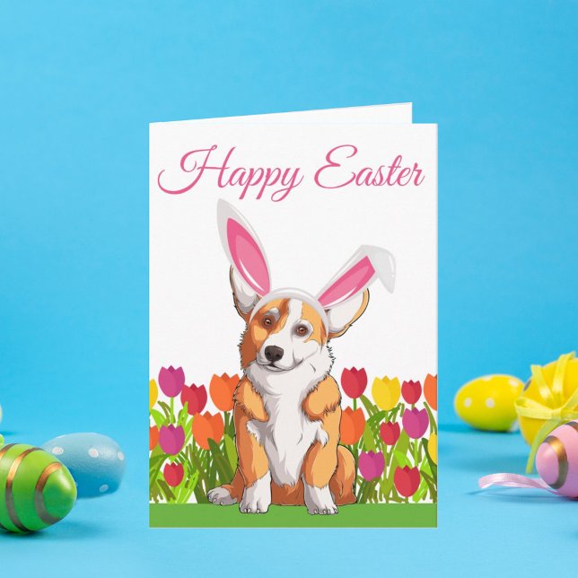Happy Oaster Niedlich Corgi Bunny Ears Flora Karte (Von Creator hochgeladen)