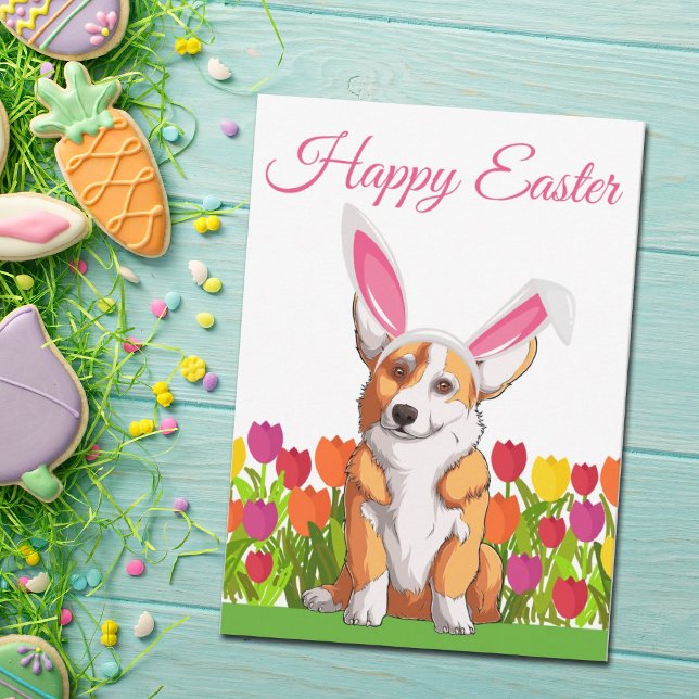 Happy Oaster Niedlich Corgi Bunny Floral Custom Karte (Von Creator hochgeladen)
