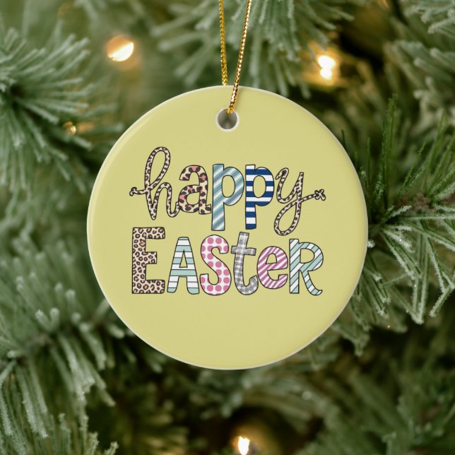 Happy Oaster Niedlich Floral Bunny Spring Leopard Keramik Ornament (Baum)