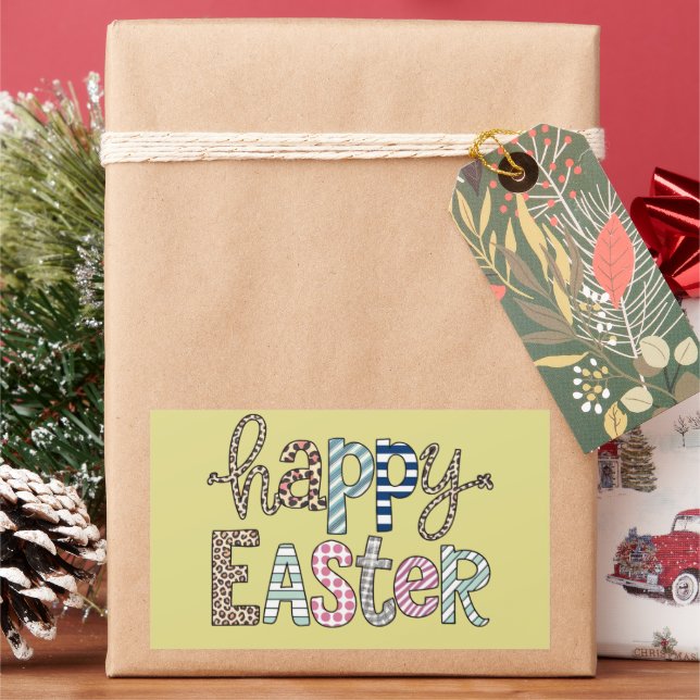 Happy Oaster Niedlich Floral Bunny Spring Leopard Rechteckiger Aufkleber (Feiertag)
