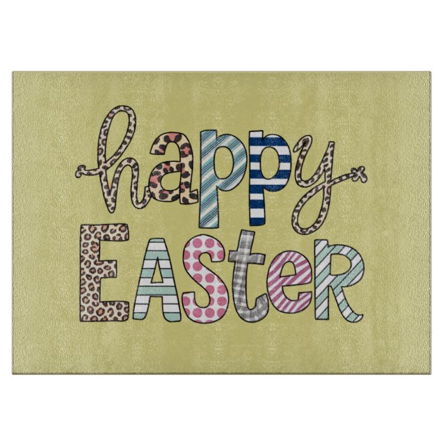 Happy Oaster Niedlich Floral Bunny Spring Leopard Schneidebrett (Vorderseite)