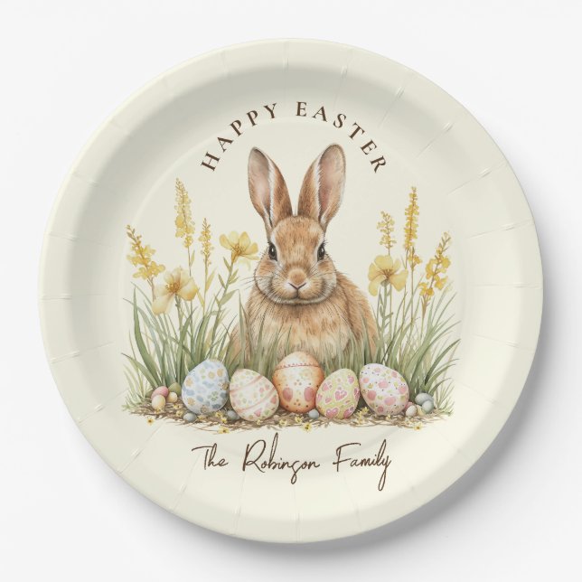 Happy Oaster Niedlich Floral Spring Rabbit Pappteller (Vorderseite)