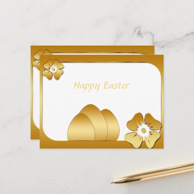 Happy Oaster Niedlich Gold Card Postkarte (Vorderseite/Rückseite Beispiel)