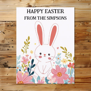 Happy Oaster Niedlich Kawaii Bunny in Blume Famili Postkarte