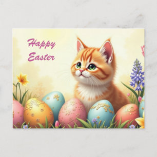 Happy Oaster Niedlich Kitten mit Ostereiern Feiertagspostkarte