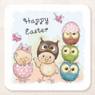 Happy Oaster Niedlich Owl Chicks Urlaub Rechteckiger Pappuntersetzer