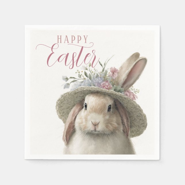 Happy Oaster Niedlich Watercolor Floral Bunny Rabb Serviette (Vorderseite)