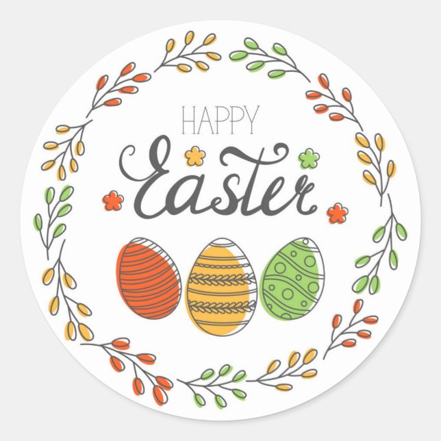 Happy Oaster Niedliche Blumenkreide Ostereier Runder Aufkleber (Vorderseite)
