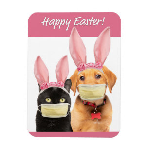 Happy Oaster Niedliche Katze und Hund in Covid Ges Magnet