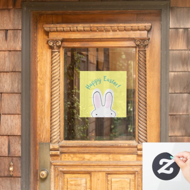 Happy Oaster niedliche lustige Pekaboo Bunny Scrip Fensteraufkleber (Haustür)
