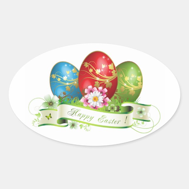 Happy Oaster Ovaler Aufkleber (Vorderseite)