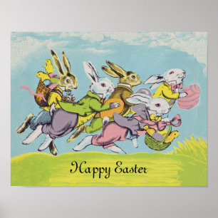Happy Oaster Pastel Running Rabbits Poster
